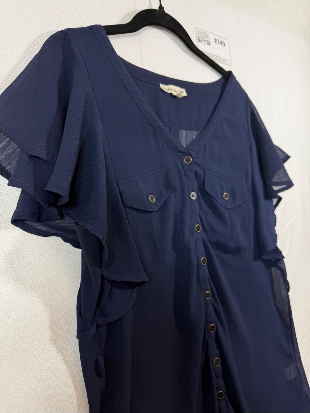 Double Zero Navy Ruffle Sleeve Tunic Size L